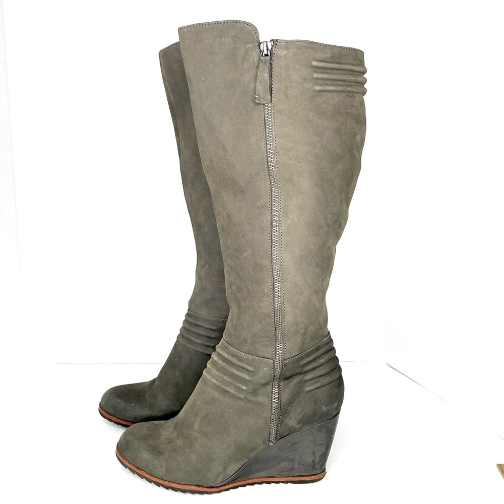 Biala Suede Gray Leather Wedge High Rise Zip Up Knee High Riding Boots Size 40M